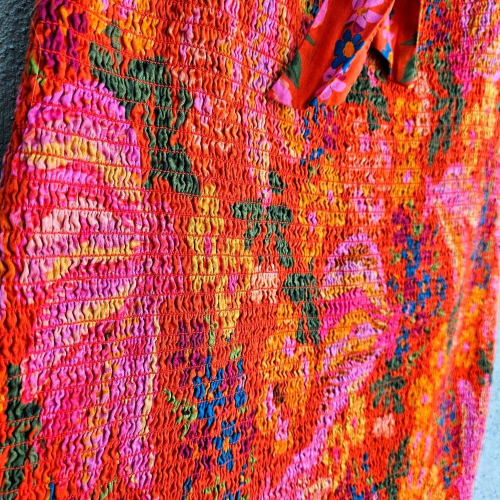 Farm Rio Red Floral Smocked Bodycon Mini Dress Size L M L - Picture 9 of 16